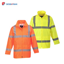 Best Selling Mens Hi-Vis Reflective Rain Coat Waterproof Hooded Jacket with Pockets Yellow Orange Safety